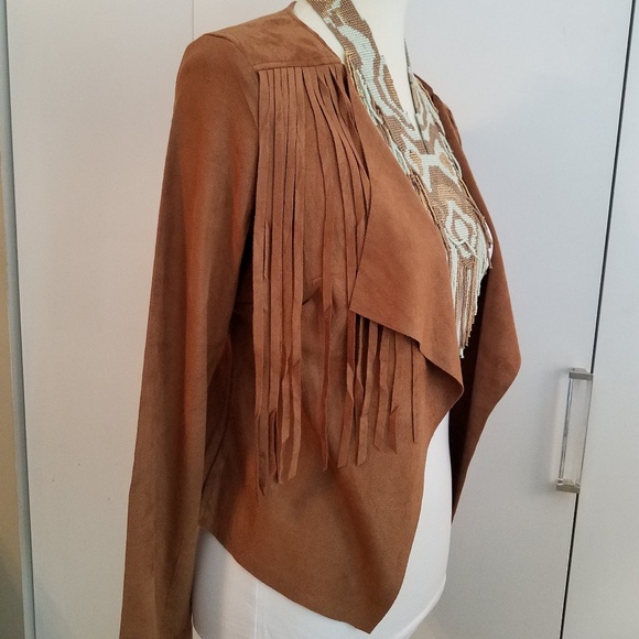 LAST ONE! NWT Faux Suede Boho Fringe Trim Jacket - Picture 2 of 7